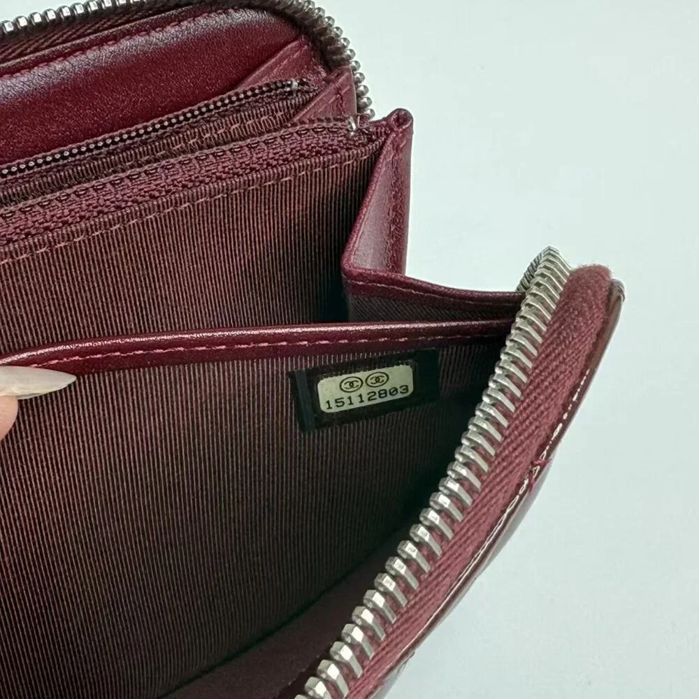 Chanel Burgundy Patent Leather Wallet with Classic Quilted Design